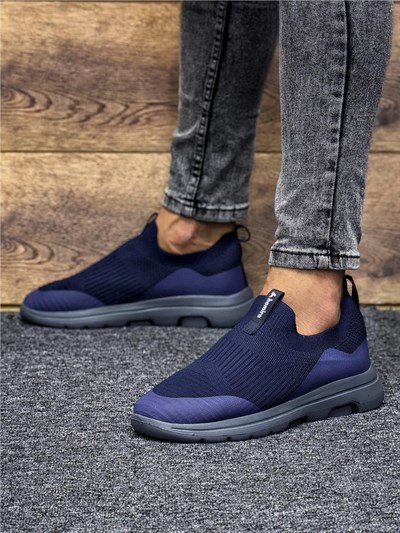 Unisex Ortopedik Bağcıksız Triko Spor Ayakkabı-Lacivert