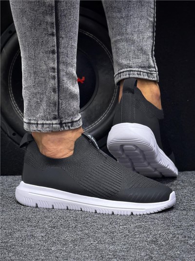 Unisex Ortopedik Bağcıksız Triko Spor Ayakkabı-Siyah-Beyaz