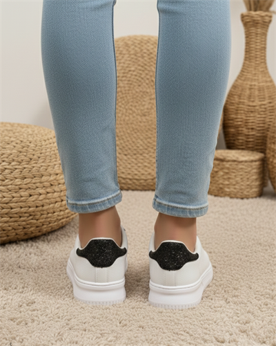 Unisex Ortopedik Rahat Spor Ayakkabı - Beyaz Siyah Taşlı