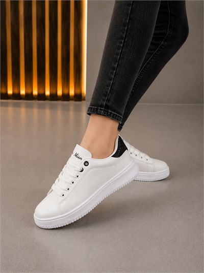 Unisex Ortopedik Rahat Spor Ayakkabı - Beyaz Siyah Taşlı