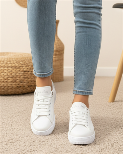 Unisex Ortopedik Rahat Spor Ayakkabı - Beyaz Gümüş Taşlı