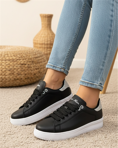 Unisex Ortopedik Rahat Spor Ayakkabı - Siyah Beyaz Taşlı