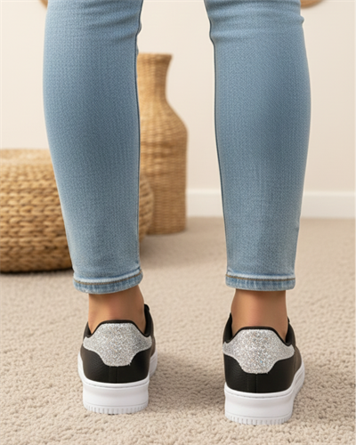 Unisex Ortopedik Rahat Spor Ayakkabı - Siyah Beyaz Taşlı