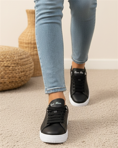 Unisex Ortopedik Rahat Spor Ayakkabı - Siyah Beyaz Taşlı