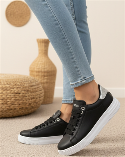 Unisex Ortopedik Rahat Spor Ayakkabı - Siyah Beyaz Taşlı