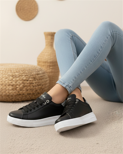 Unisex Ortopedik Rahat Spor Ayakkabı - Siyah Beyaz Taşlı