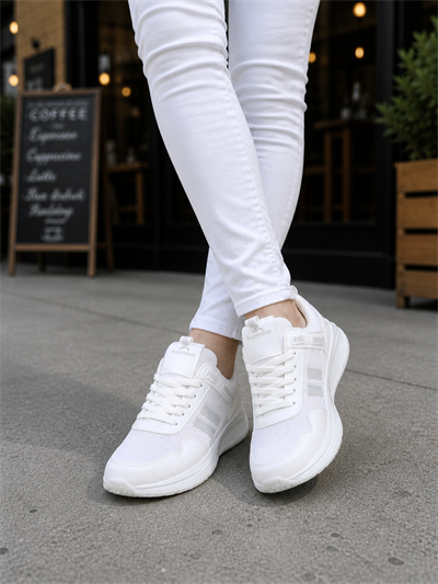 Unisex  Poli Taban Spor Sneaker Ayakkabı-Beyaz