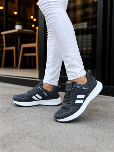 Unisex  Poli Taban Spor Sneaker Ayakkabı-Füme-Beyaz