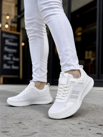 Unisex  Poli Taban Spor Sneaker Ayakkabı-Beyaz