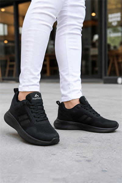 Unisex  Poli Taban Spor Sneaker Ayakkabı-Siyah