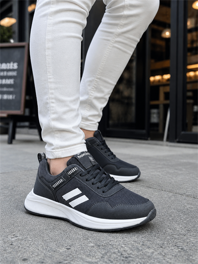 Unisex  Poli Taban Spor Sneaker Ayakkabı-Füme-Beyaz