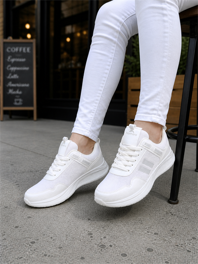 Unisex  Poli Taban Spor Sneaker Ayakkabı-Beyaz