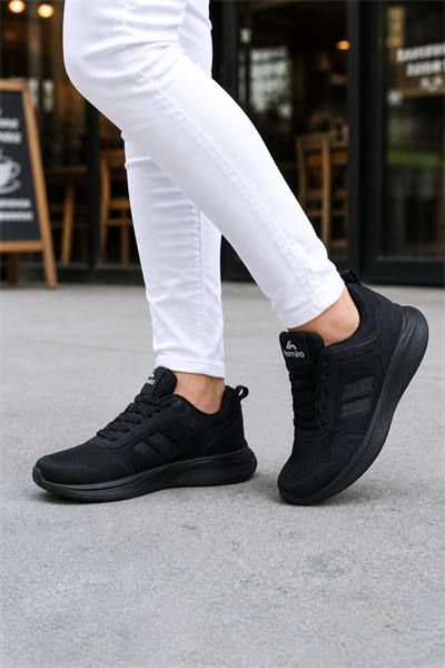 Unisex  Poli Taban Spor Sneaker Ayakkabı-Siyah