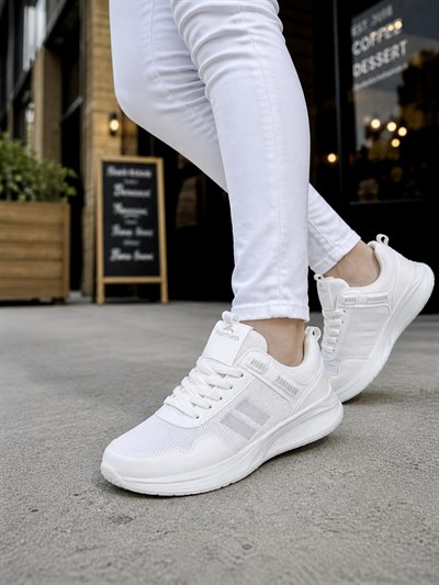 Unisex  Poli Taban Spor Sneaker Ayakkabı-Beyaz