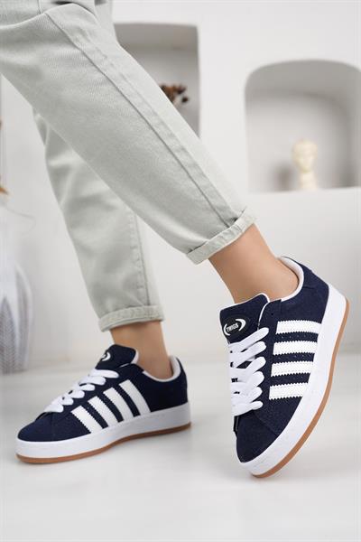 Unisex Klasik Bağcıklı Ortopedik Spor Sneaker Ayakkabı-Lacivert