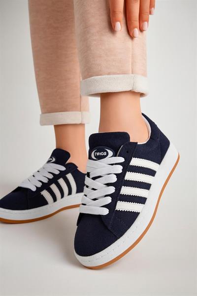Unisex Klasik Bağcıklı Ortopedik Spor Sneaker Ayakkabı-Lacivert