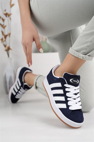Unisex Klasik Bağcıklı Ortopedik Spor Sneaker Ayakkabı-Lacivert