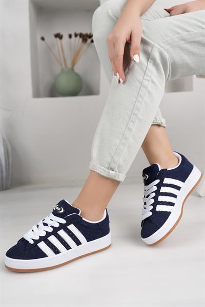 Unisex Klasik Bağcıklı Ortopedik Spor Sneaker Ayakkabı-Lacivert
