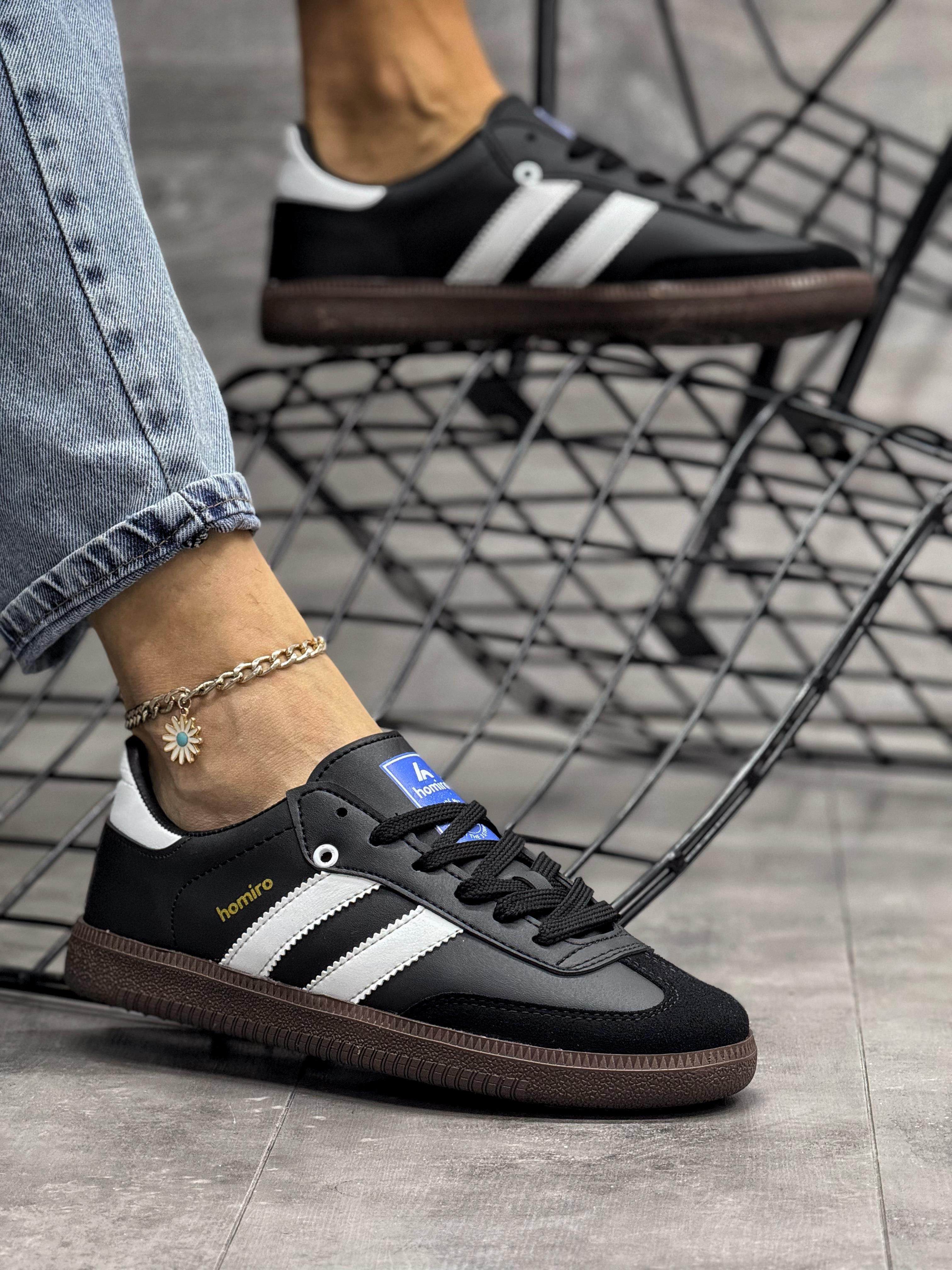 Bağcıklı Unisex Spor Sneaker Ayakkabı-Siyah-Beyaz