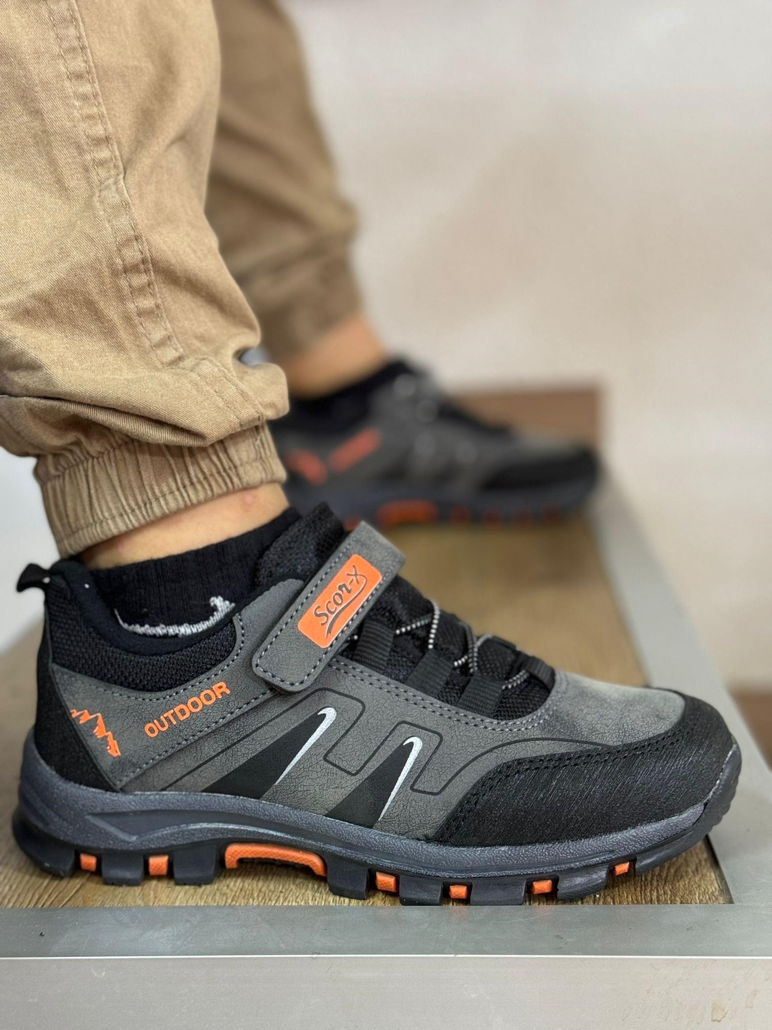 Bantlı Unisex Kısa Çocuk Spor Outdoor Ayakkabı-Füme-Oranj