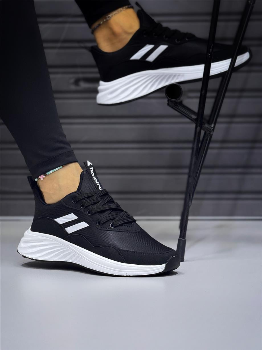 Kadın Bağcıklı Spor Sneaker-Siyah-Beyaz