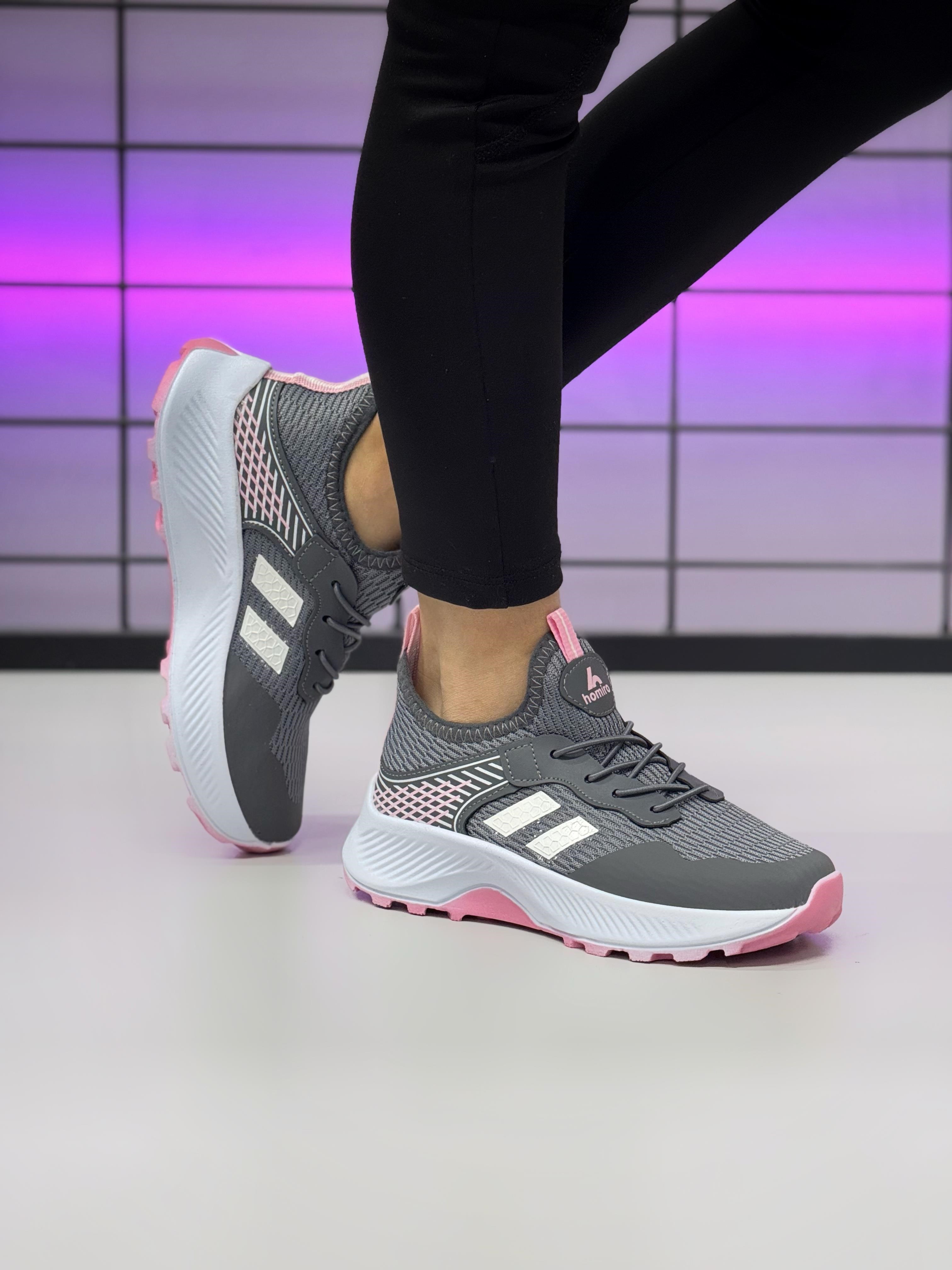 Unisex Bağcıklı Poli Taban Triko Spor Ayakkabı-Füme-Beyaz