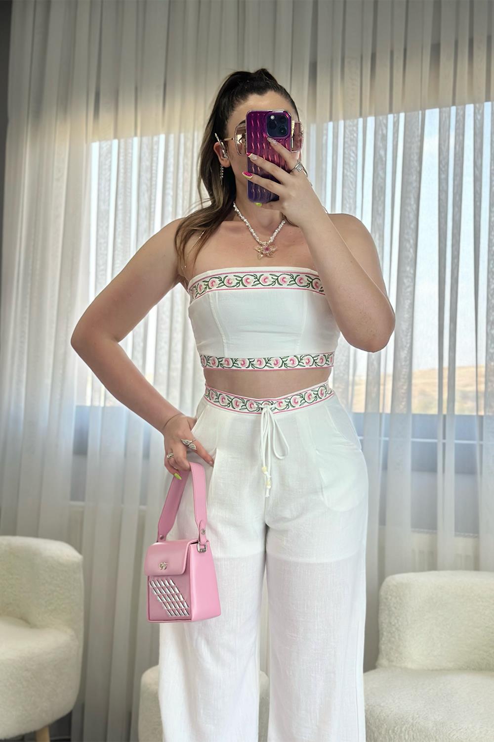Theresa Nakış Detaylı Crop-Pantolon Takım