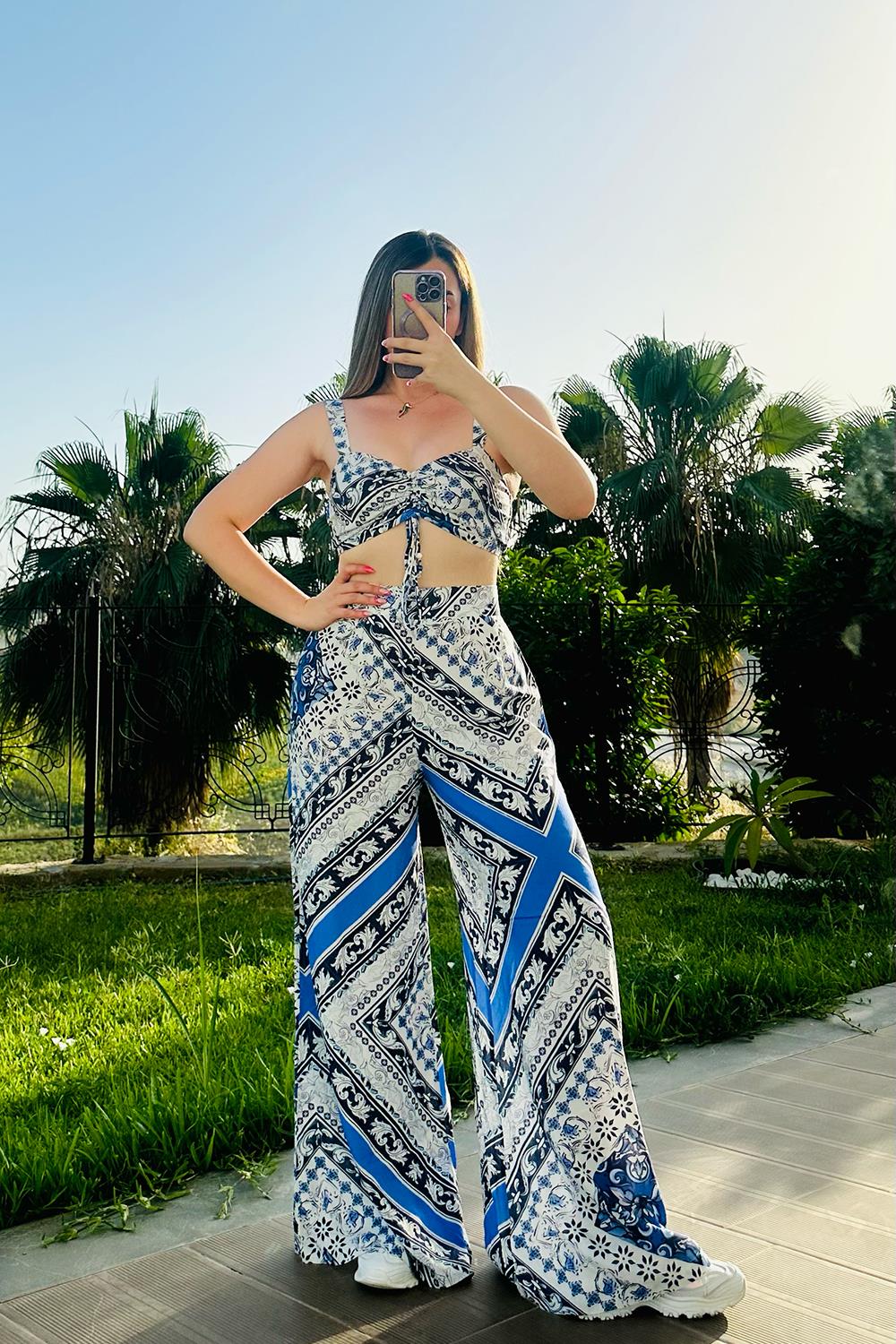 İnizio Desenli Crop-Pantolon Takım