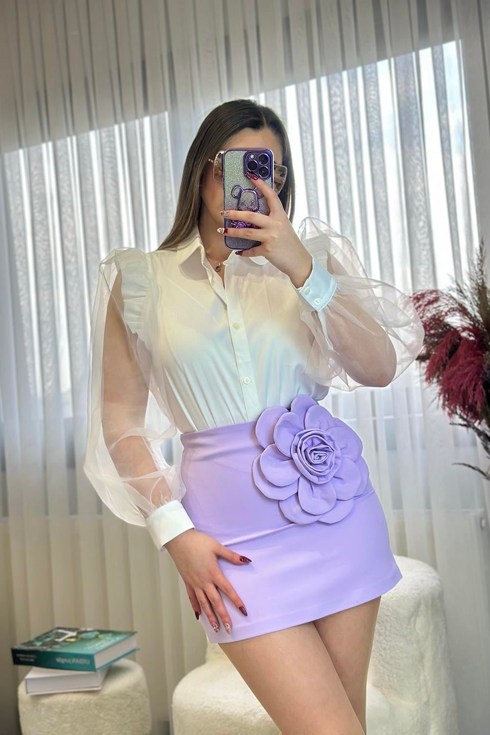 Viola Çiçek Detaylı Etek