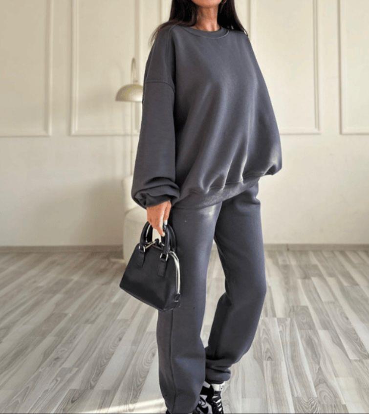 Antrasit Oversize 3 iplik Şardonlu Eşofman Takımı