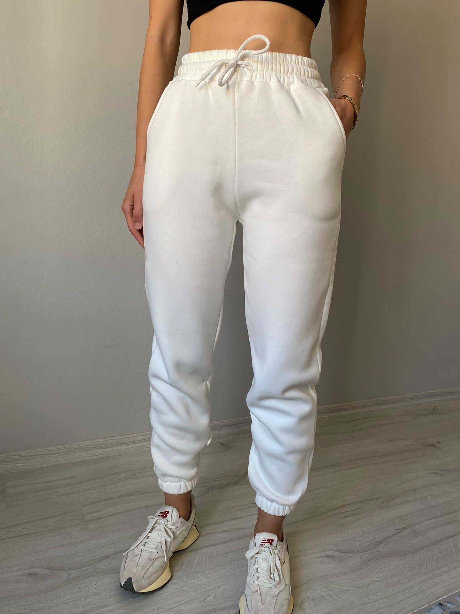 Beyaz 3 İplik Şardonlu Jogger Eşofman Altı