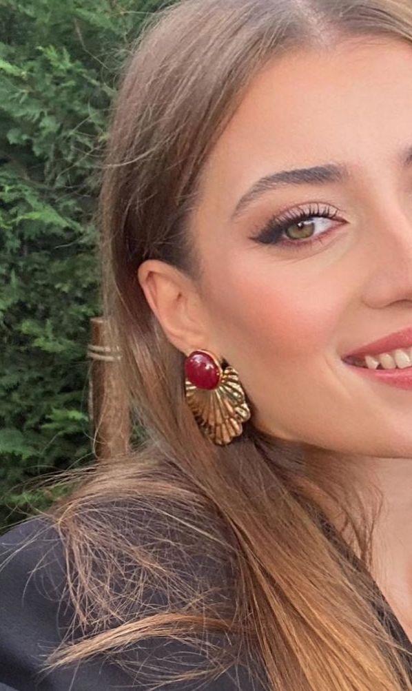 Bordo Gold Yaprak Tasarım Küpe