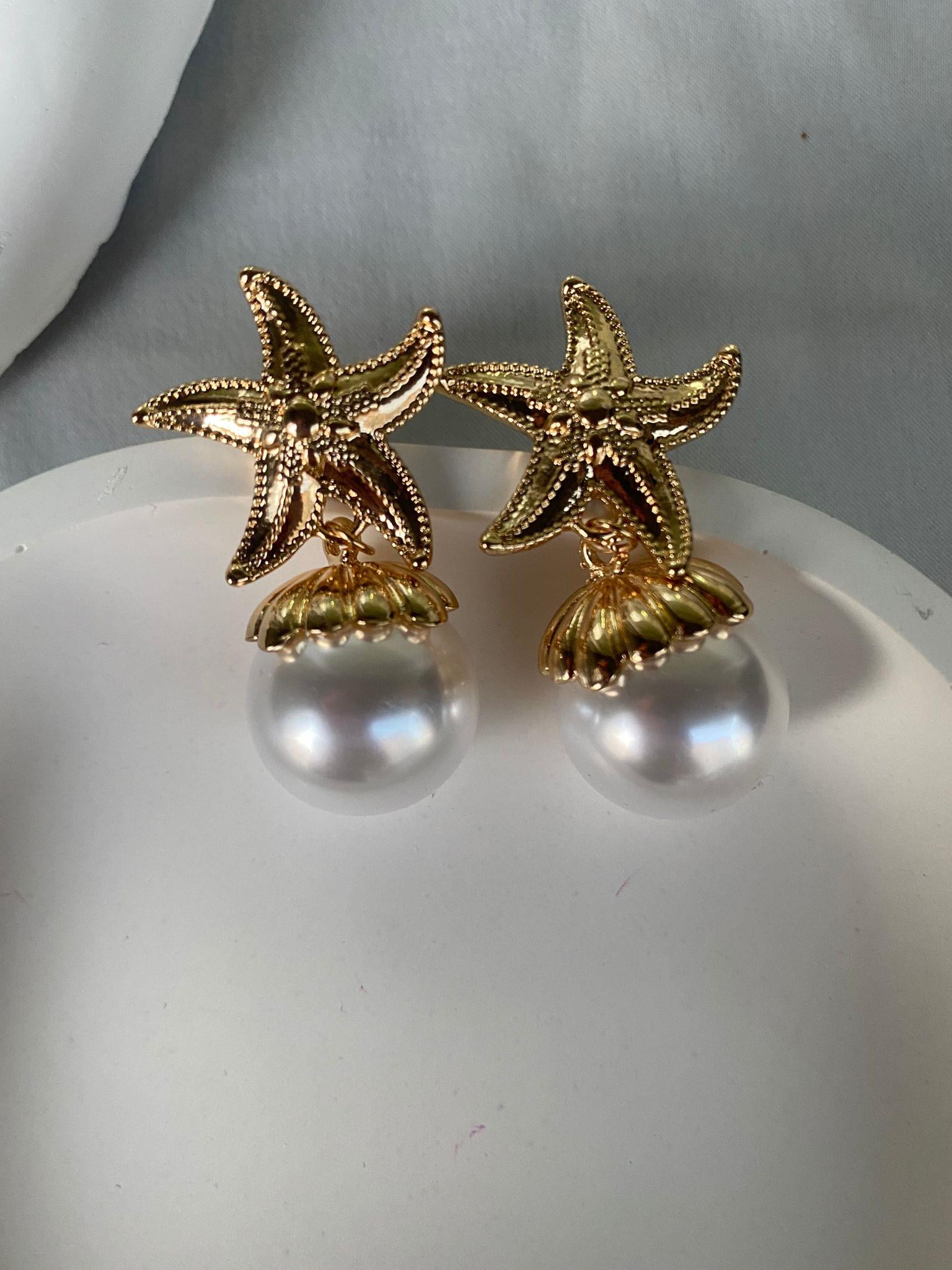 Gold Deniz Yıldızı İnci Küpe