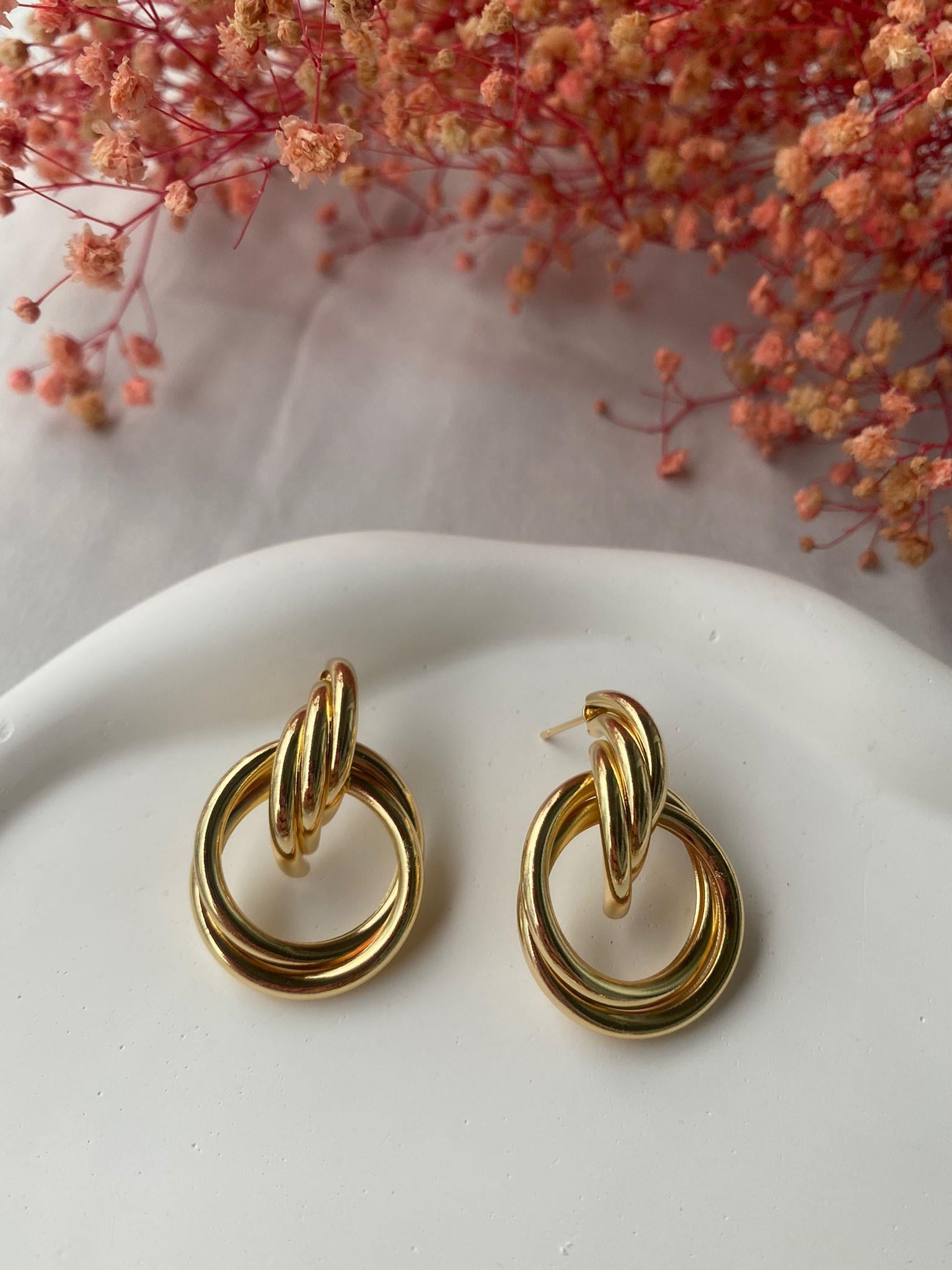 Gold Düğüm Model Vintage Çelik Küpe