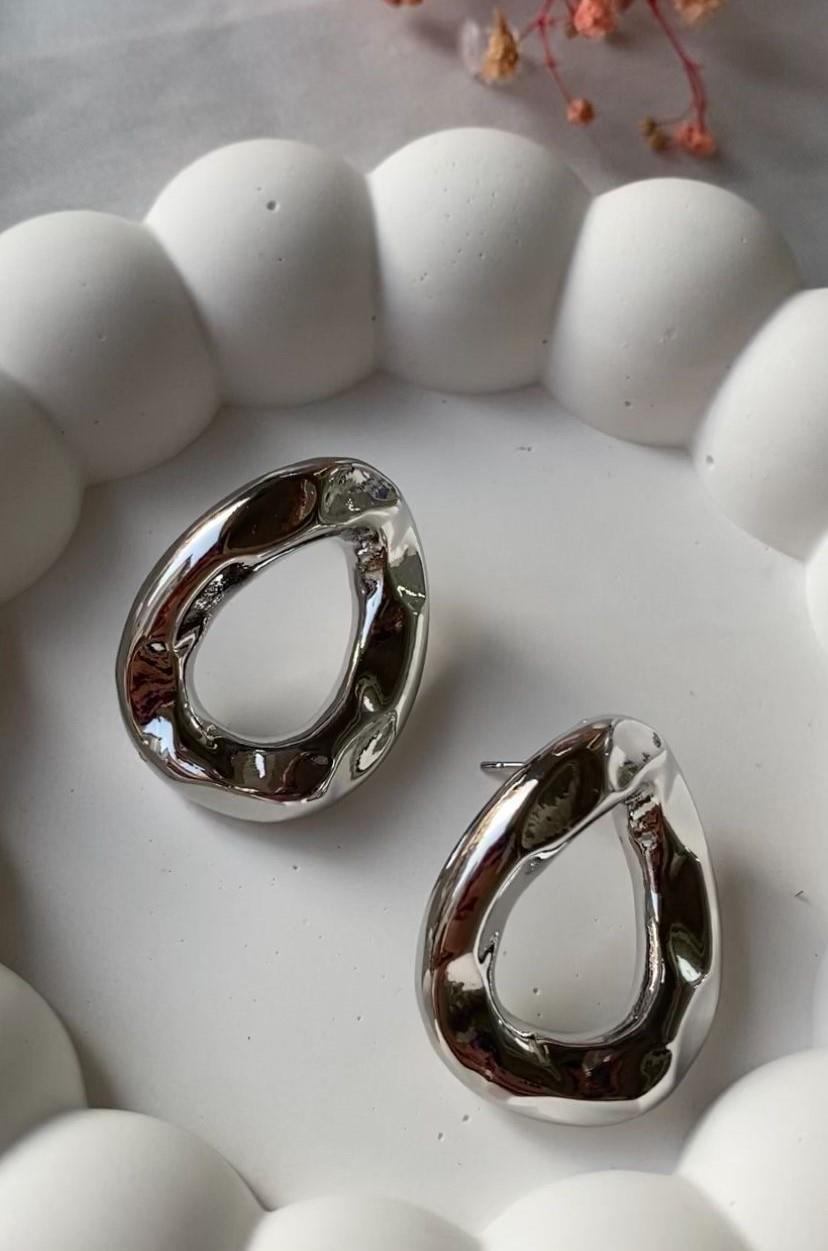 Gümüş Asimetrik Plaka Küpe