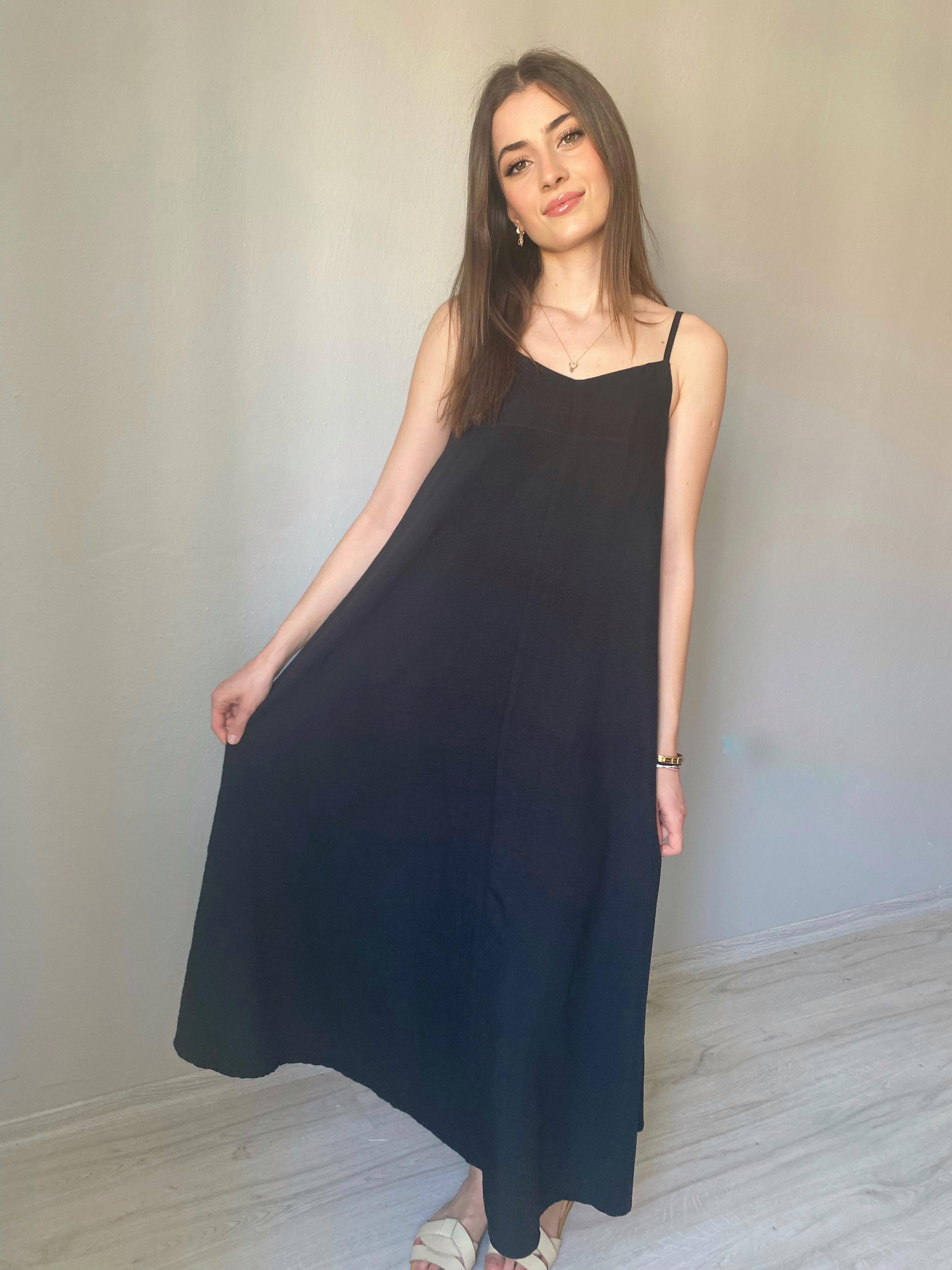 İp Askılı Tam Boy Salaş Elbise Siyah