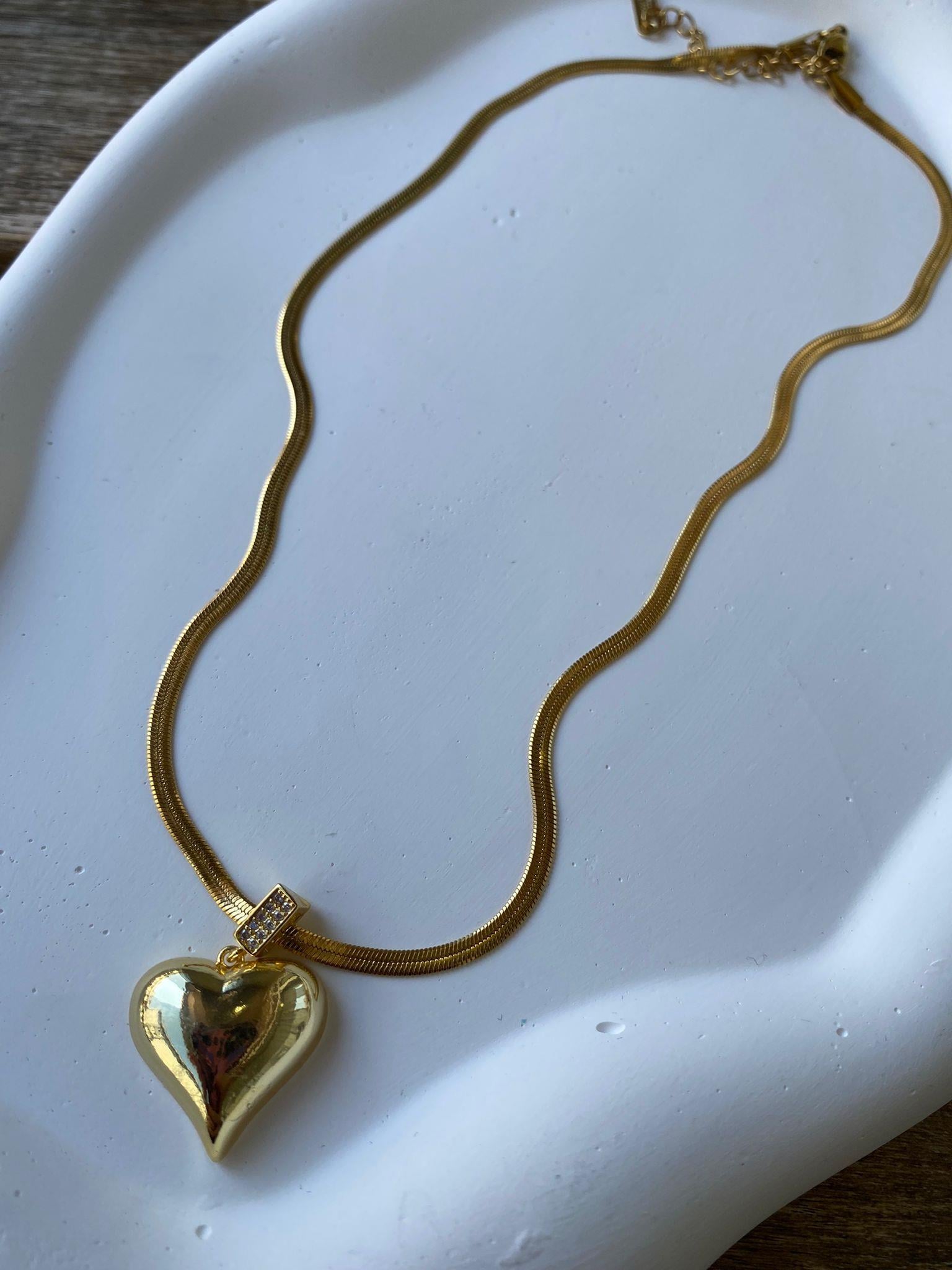 İtalyan Zincir Gold Çelik Kalp Kolye