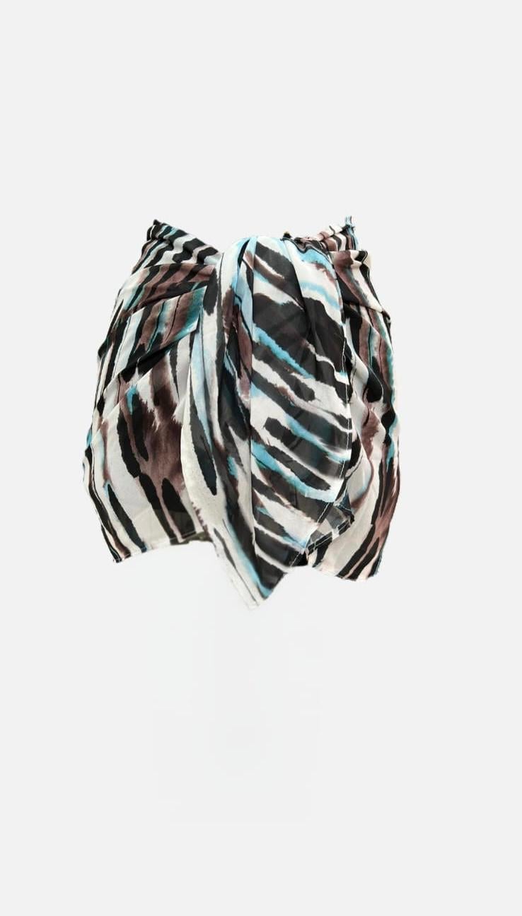 Marimar Belden Bağlamalı Desenli Şifon Pareo