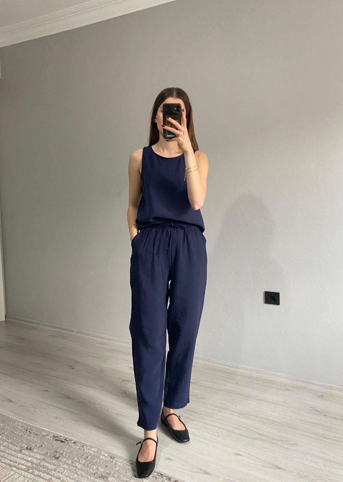 Marka Model Tensel Pantolon Bluz Takım - Lacivert