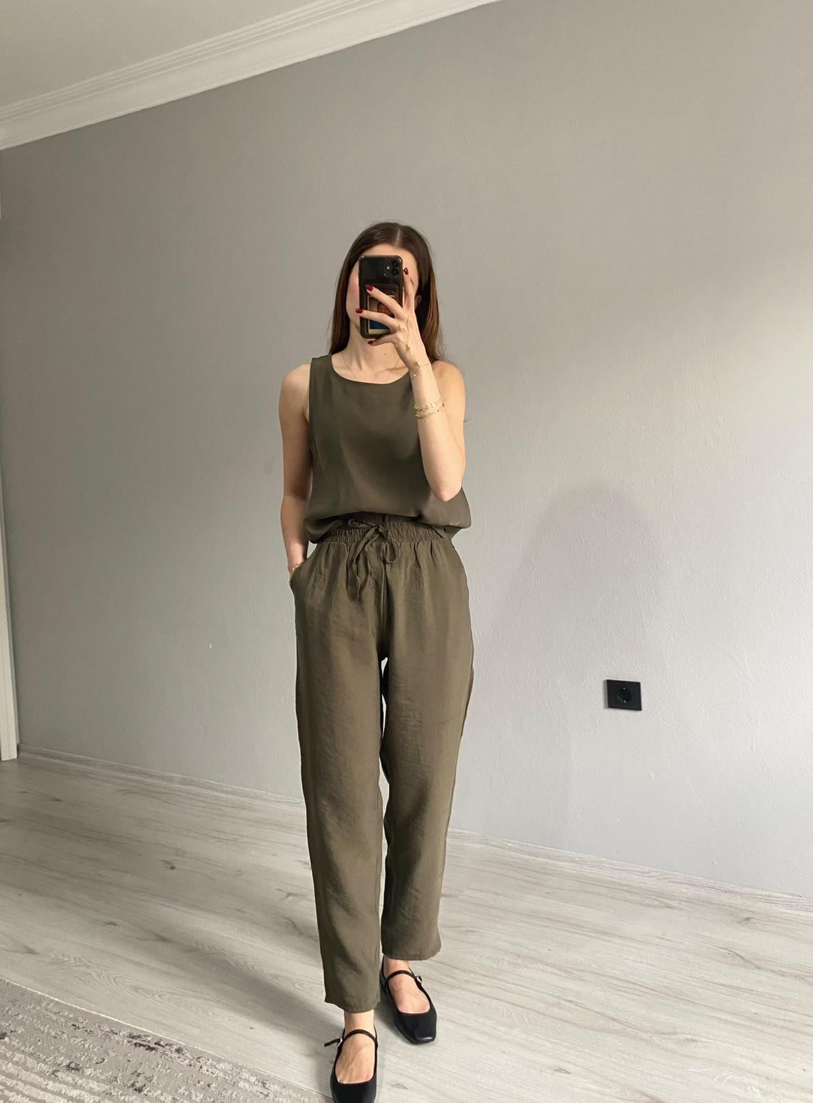 Marka Model Tensel Pantolon Bluz Takım - Haki