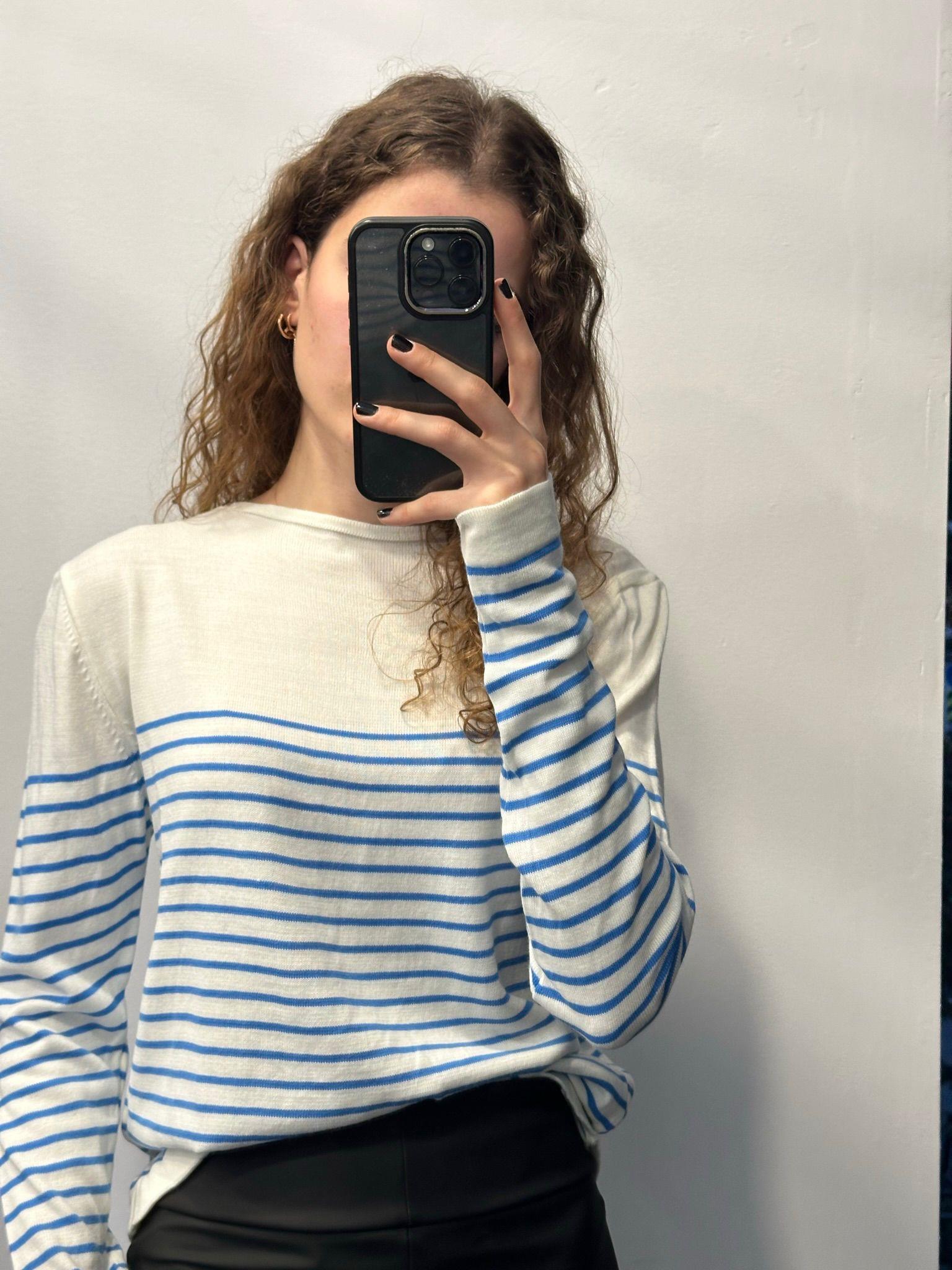 Mavi Çizgili Bisiklet Yaka Mevsimlik Triko