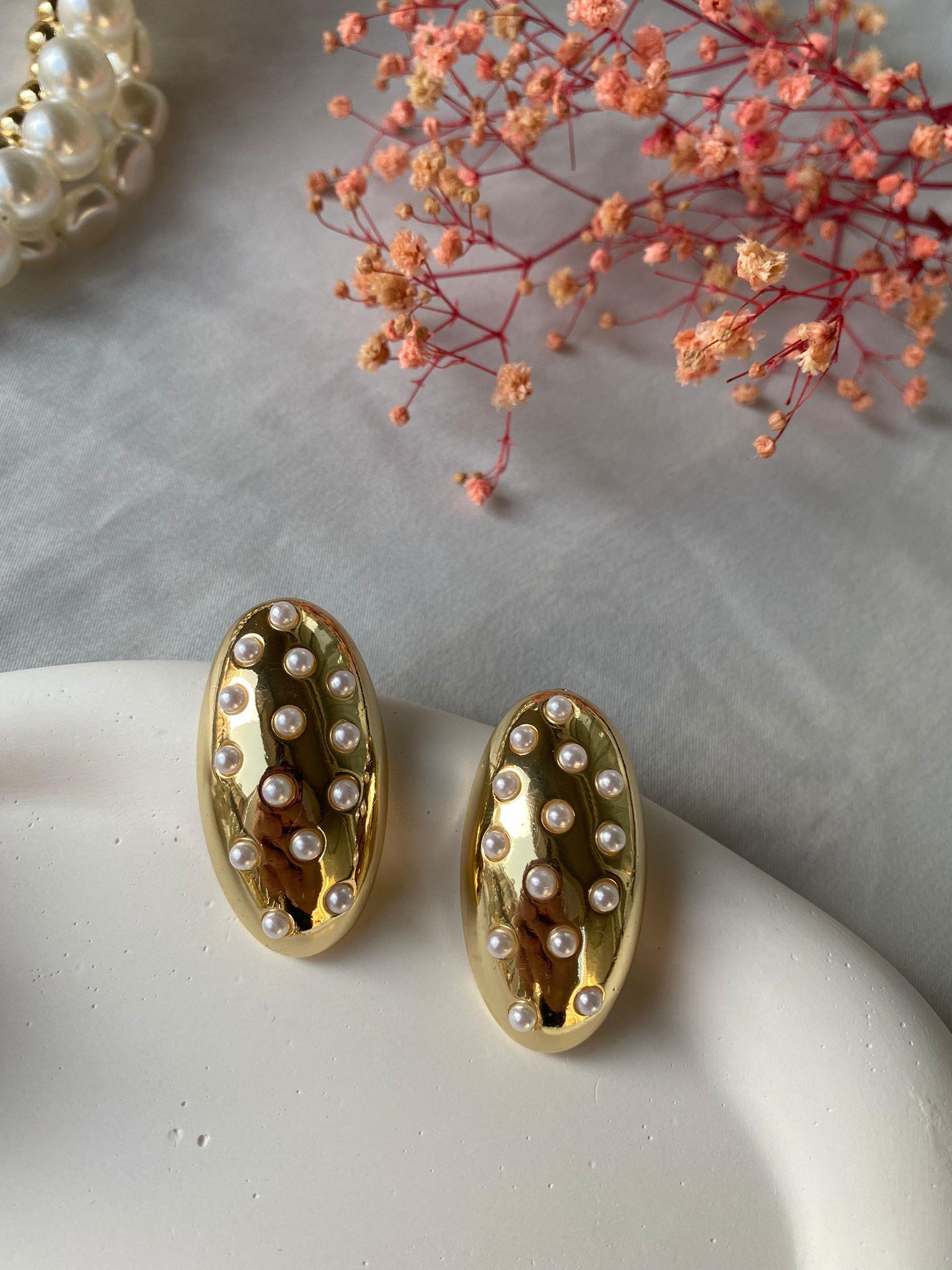 MNG Gold İnci Detay Plaka Küpe