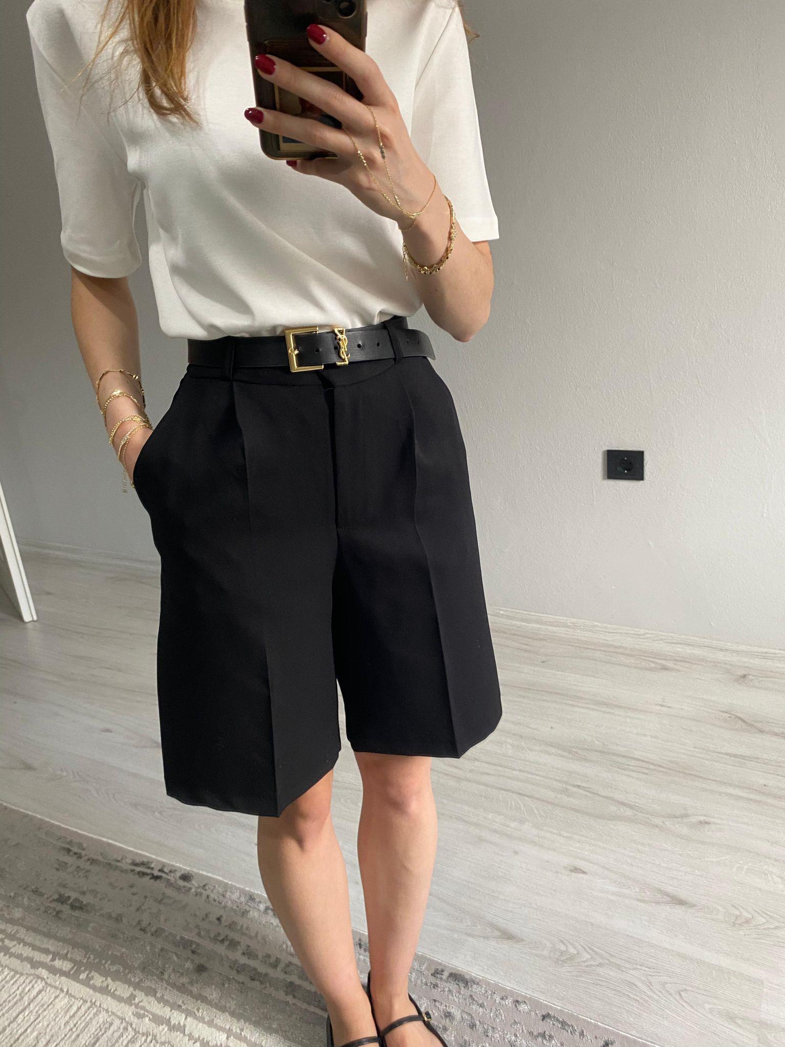 Siyah Yüksek Bel Kumaş Şehir Boy Şort