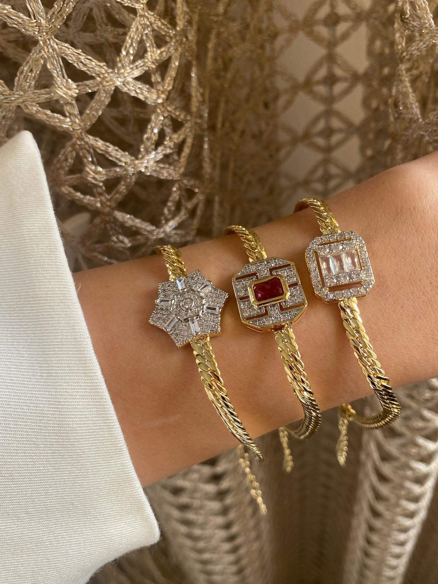 Tasarım Elmas Montür Bordo Taşlı Hasır Zincir Bileklik