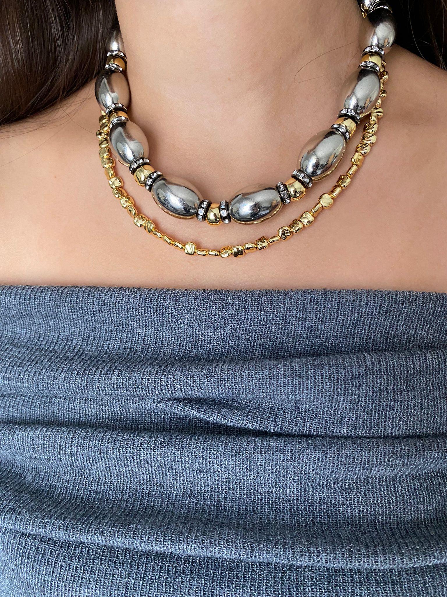 Tasarım Gümüş Oval Gold Detay Kolye