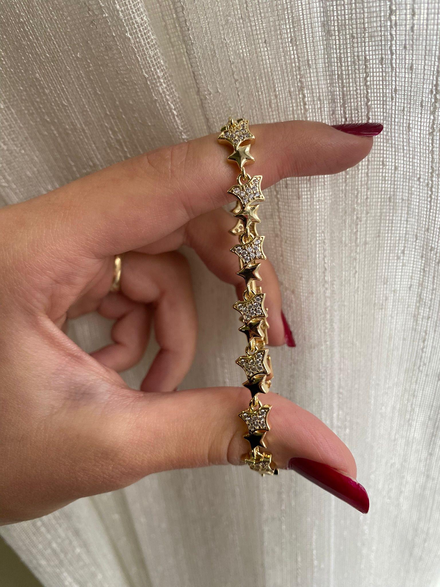 Tasarım Taşlı Lüx Star Gold Çelik Bileklik