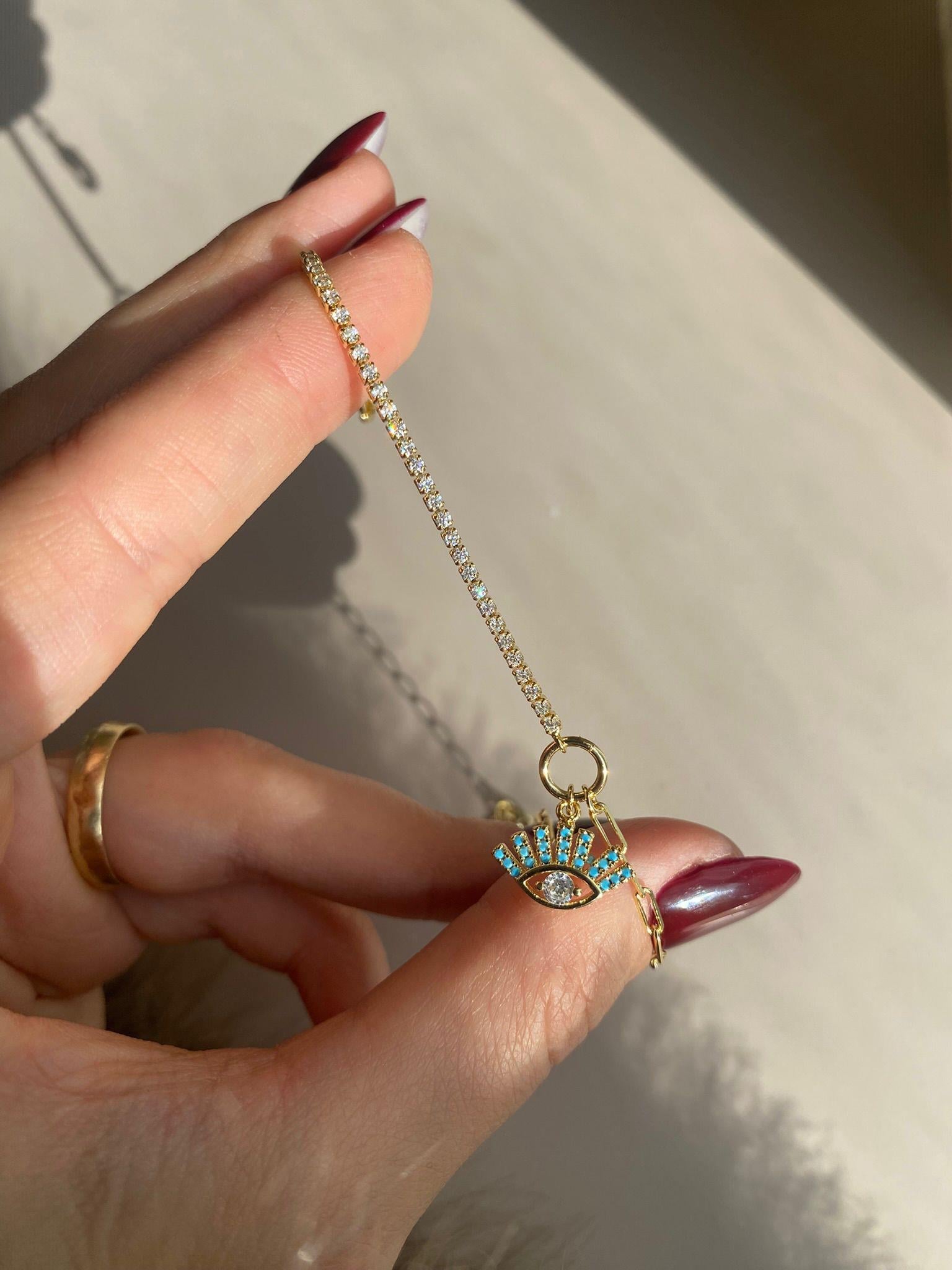 Taşlı Gold Mavi Eye Çelik Bileklik