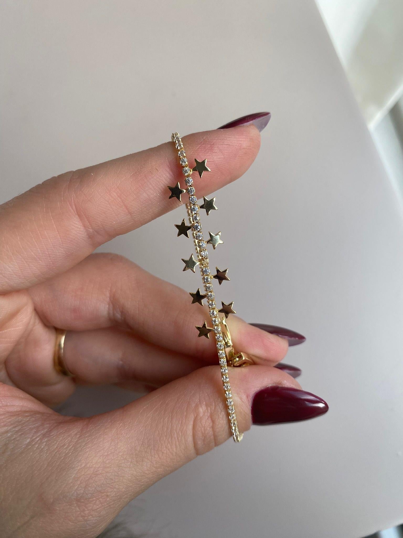 Taşlı Gold Yıldız Çelik Bileklik