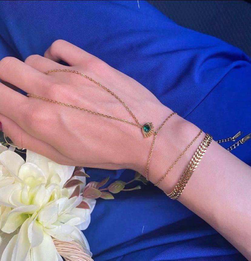 Yeşil Taşlı Gold Göz Çelik Şahmeran