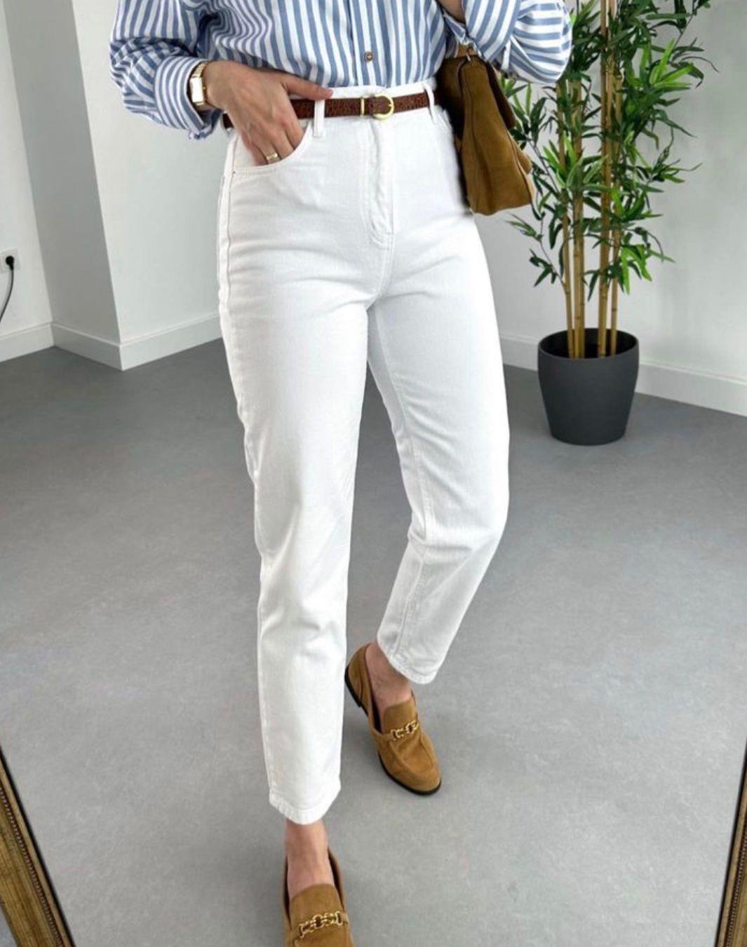 Yüksek Bel Beyaz Mom Jean